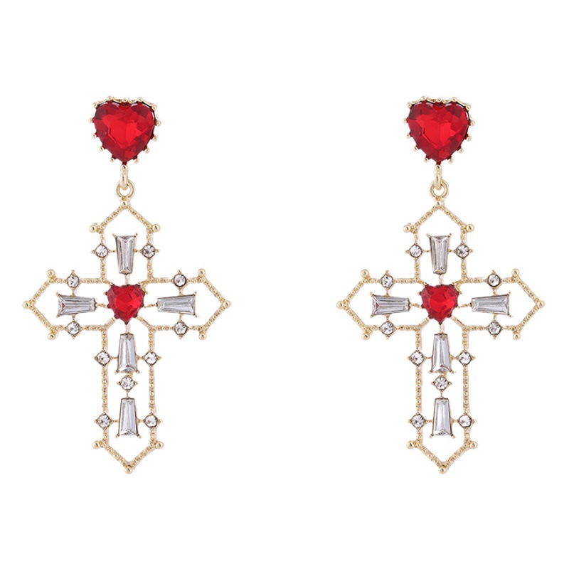 S925 Silver Needle New All-match Design Sense Cross Hollow and Diamond All-match S925 Silver Needle Earrings Earrings for Women