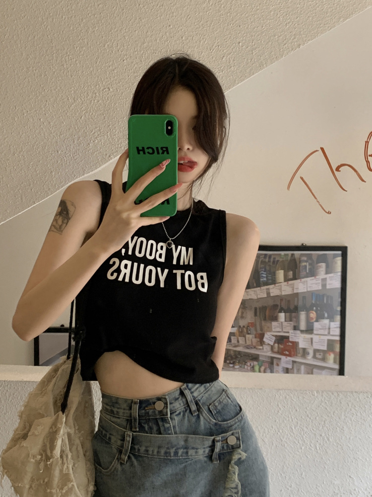 American Style Hot Girl Sleeveless Threaded Vest Women's Slim-fit Slimming Summer New All-match Short Design Niche Top