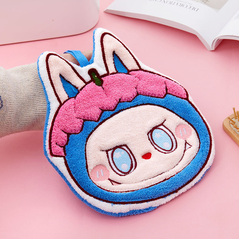Picture of New Labubu Hand Towel Kitchen Bathroom Cute Hanging Hand Towel Thickeneded Water-Absorbent Cute Kidsren's Handkerchief