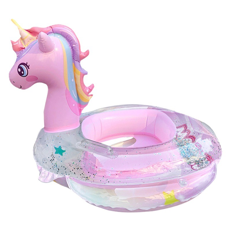 2025 new children's thickened fashion sequins rainbow horse swimming ring inflatable girl unicorn swimming ring crotch bottom