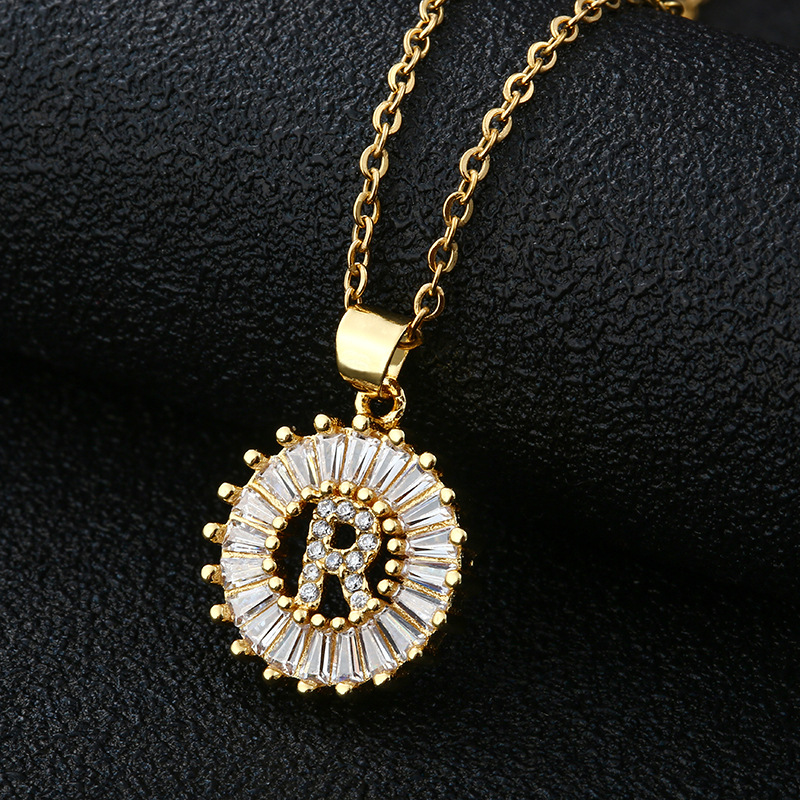 Picture of Letter Necklace Women's Necklace 26 Letters Copper Inlaid Cubic Zircon Vacuum Electroplated Stainless Steel Chain Necklace