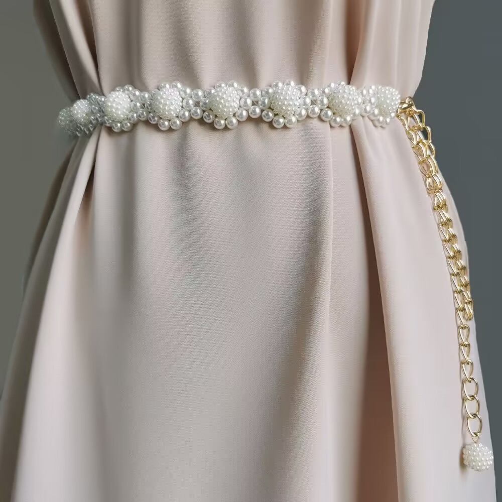 Picture of Pearl waist chain Women's decorative thin belt simple all-match with dress fur decorative fashion small belt skirt