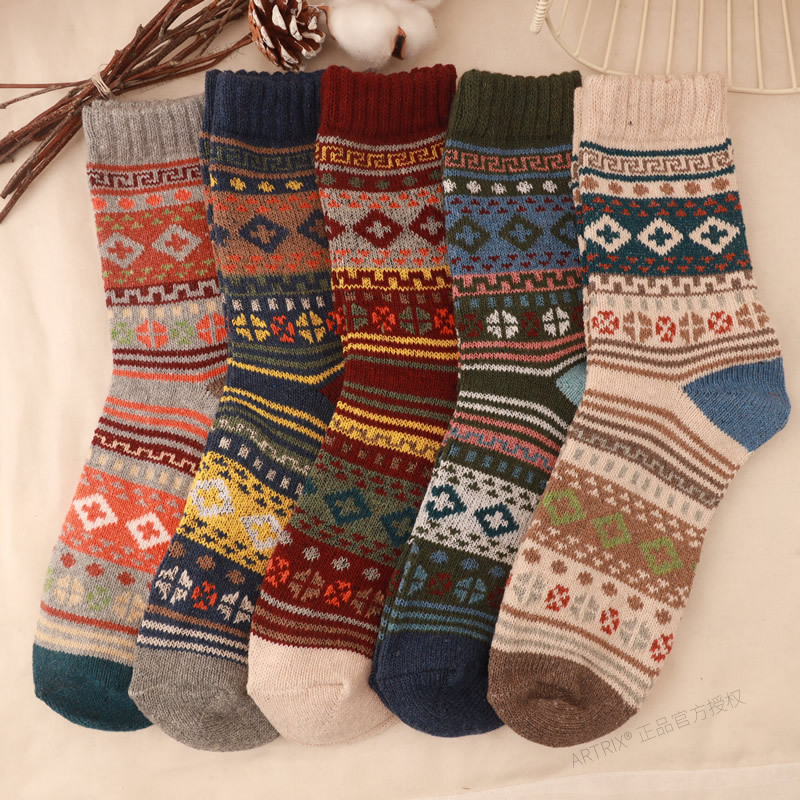 Men's Cross Flower Wool socks Haining Socks thick socks Amazon ethnic style wholesale socks warm socks