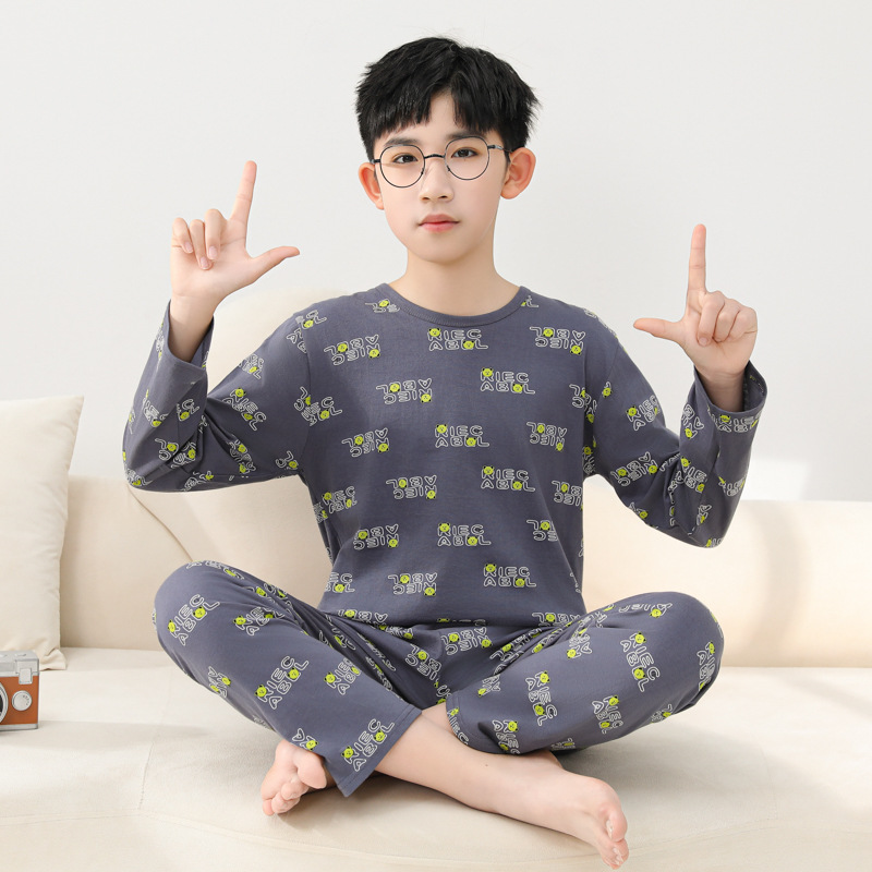 Picture of Summer Boys' Pajamas Pure Cotton Thin Long Sleeve New Arrival Printed Outer Wearing Summer Children's Air Conditioning Home Clothes suit