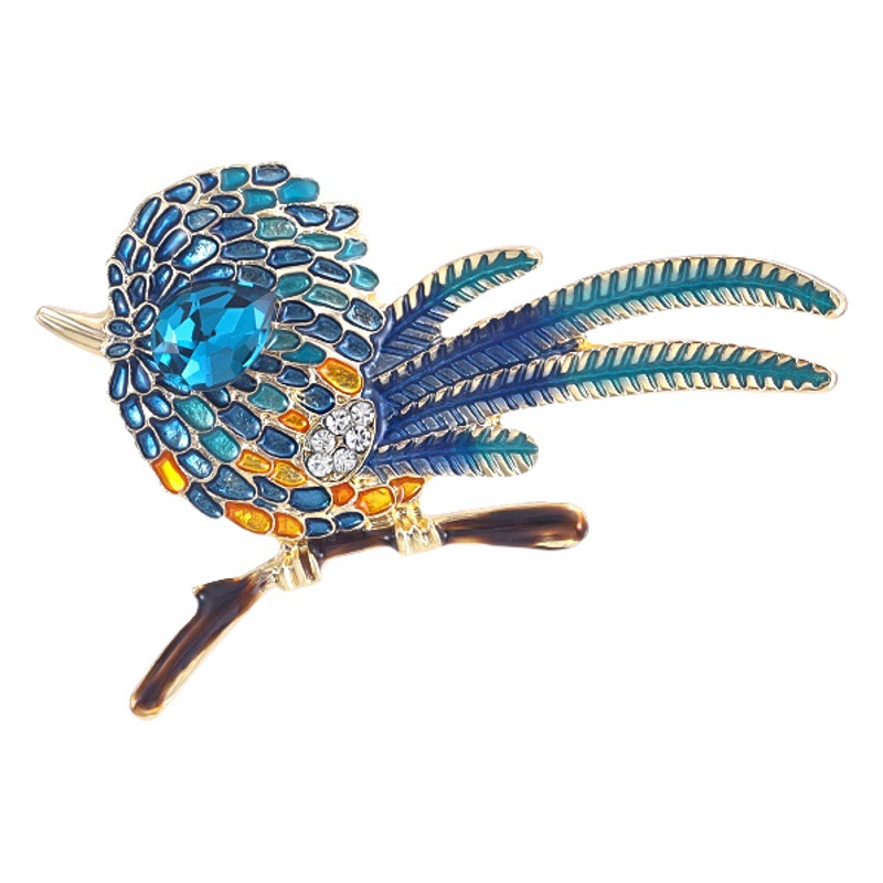 Enamel Glazed Bird Brooch Women's Small Rhinestone Animal Pin Jacket Suit Anti-Light Accessories Corsage in stock