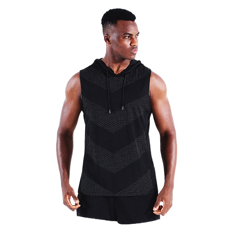 B5098 Men's Sports Hooded Vest Quick-Drying Sleeveless Waistcoat Printed Top Basketball Running Marathon Fitness Clothing