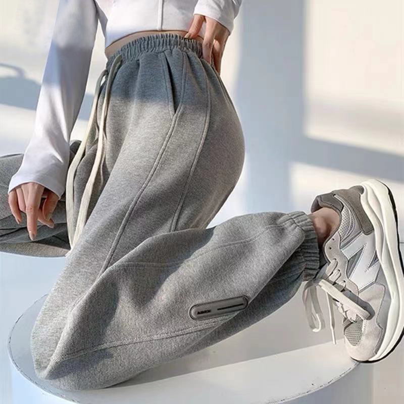 Sweatpants women's fleece-lined thickened sports pants women's 2023 autumn and winter high waist slimming casual pants small loose ankle-tied pants