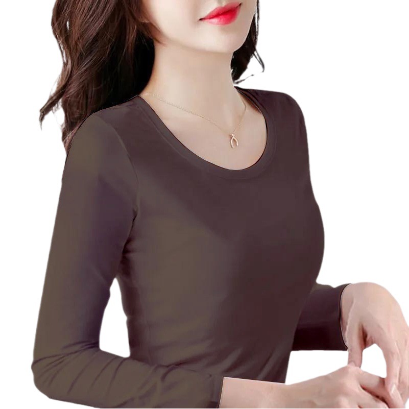 Solid color autumn undershirt women's long-sleeved T-shirt women's spring and autumn tight top round neck slim fit inner Korean style stretch