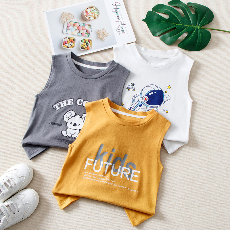 Picture of Children's Waistcoat Cotton Girls Boys Baby New Summer Sweatshirt Wholesale Summer Thin Sports Sleeveless T-shirt