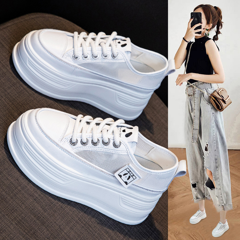 Inner Height White Shoes Women's 2025 Spring and Summer New All-match Mesh Breathable Casual Shoes Small Women's Shoes 8CM