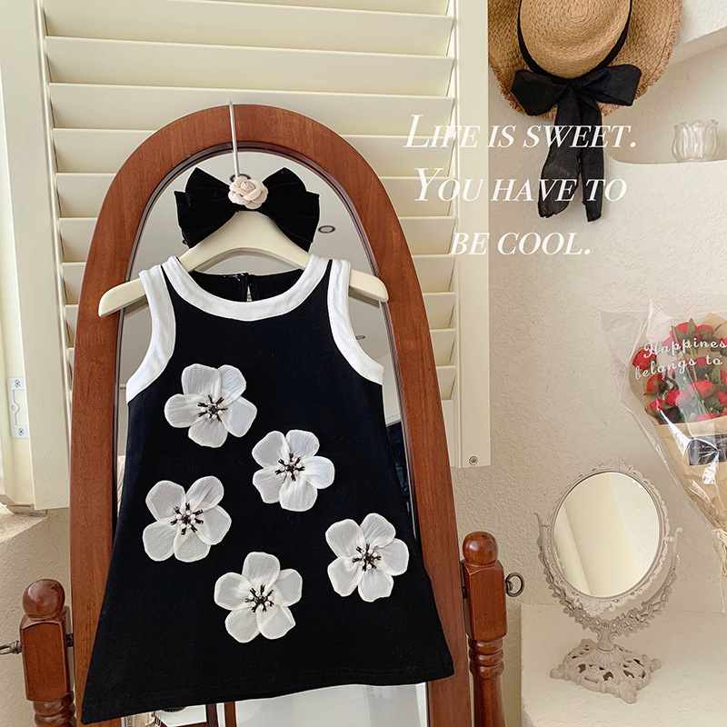 6531 Sleeveless Black Princess Dress Summer Hepburn Vest Flower Children's Cake Dress Baby Dress