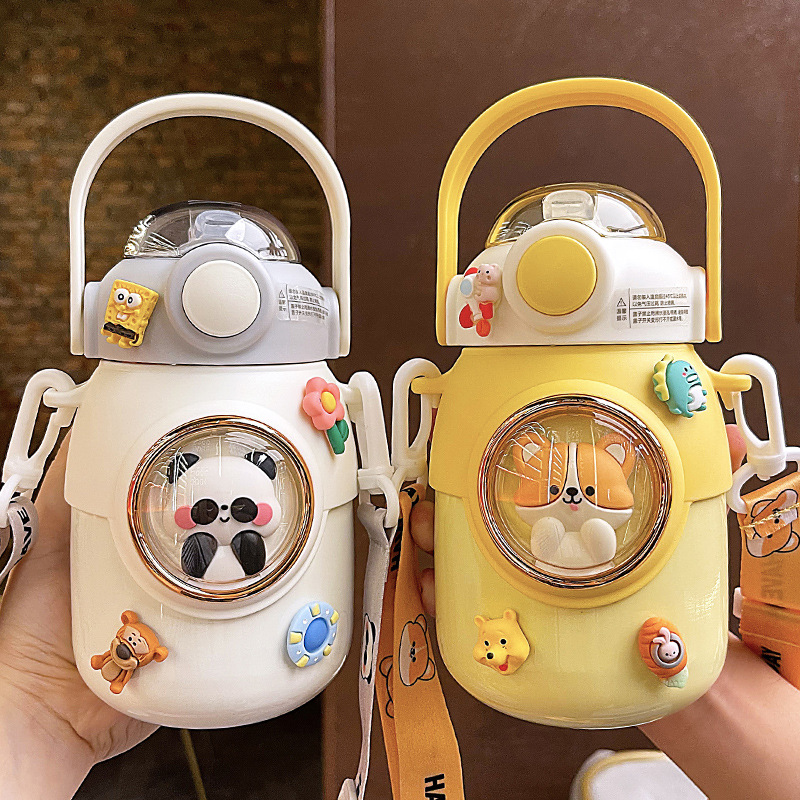Picture of Large capacity cartoon children's thermos cup 316 stainless steel belly straw cup high color value portable student cup