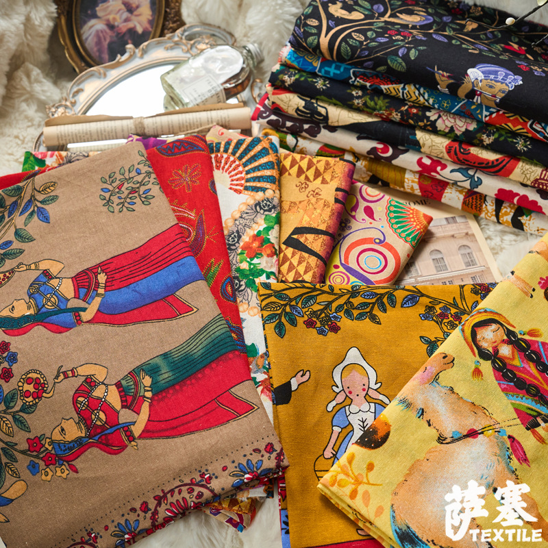 Picture of Hemp Cotton Digital Printing Fabric Ethnic Style Retro Style Bohemian Fabric Hotel Pillow Bar Tablecloth