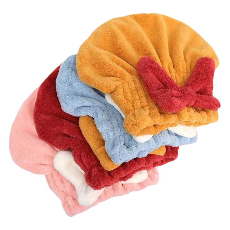Coral fleece hair washing quick-drying thickened hair drying cap female bow shower cap absorbent hair drying towel cute headscarf