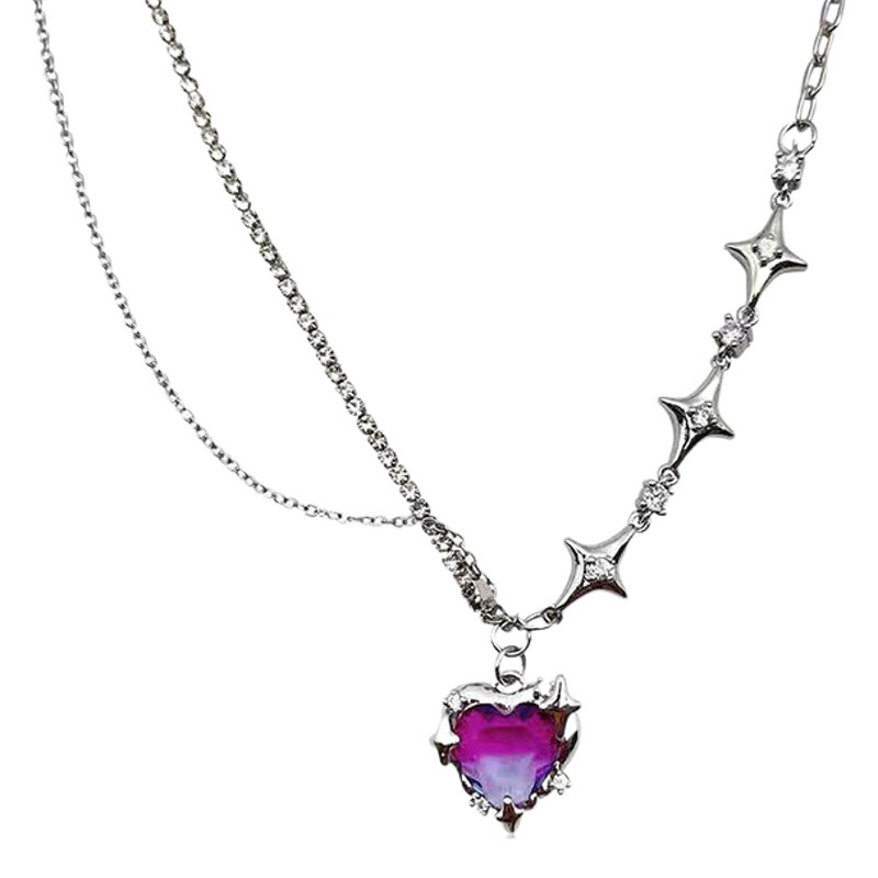 Sweet Cool Purple Gradient Love Necklace Women's Necklace Clavicle Chain Women's Necklace Small Internet Celebrity Light Luxury Necklace