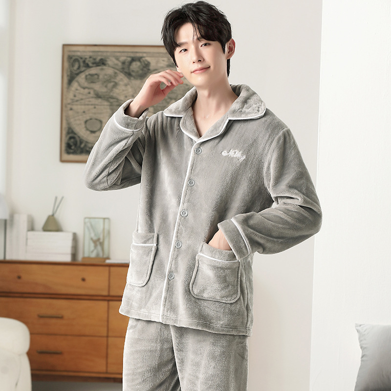 Picture of Winter new men's outdoor pajamas coral fleece pajamas men's thickened flannel home wear one-piece delivery