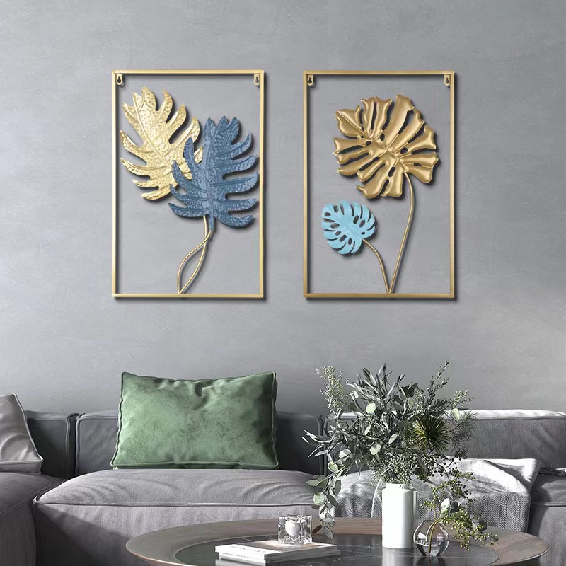 Cross-border Color Leaves Iron Wall Hanging Painting Creative Living Room Sofa Background Wall Hanging Decorations Mosaic Metal