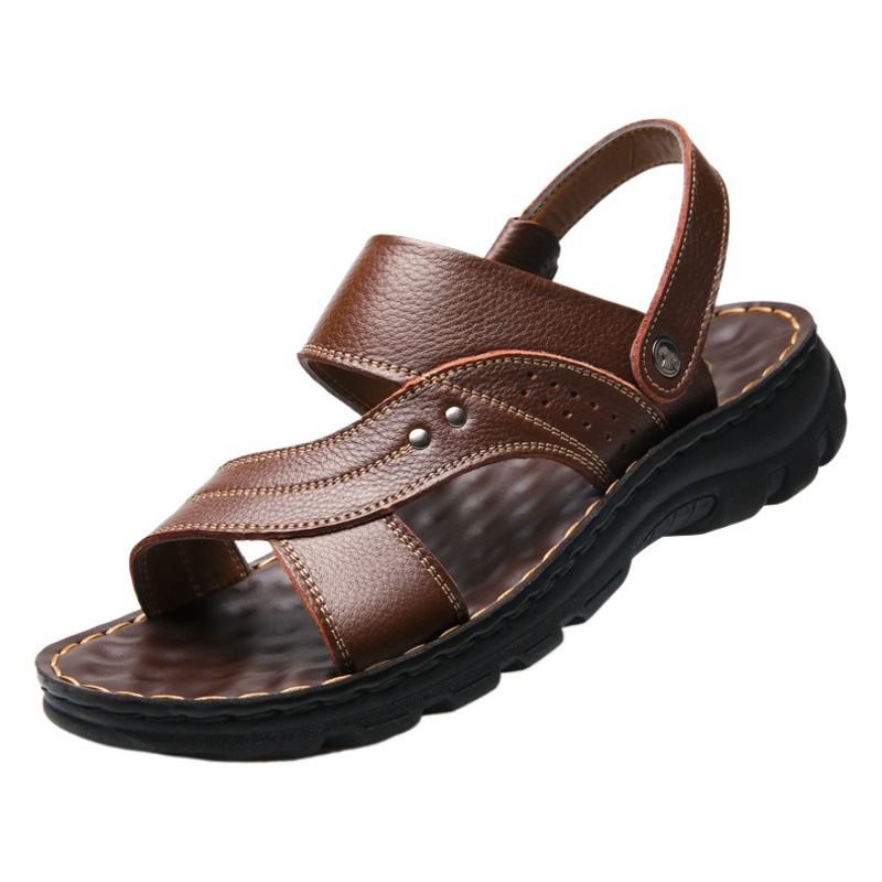 Sandals Men's 2025 New First Layer Cowhide Men's Casual Beach Shoes Genuine Leather Breathable Slippers Thick Sole Large Size Shoes