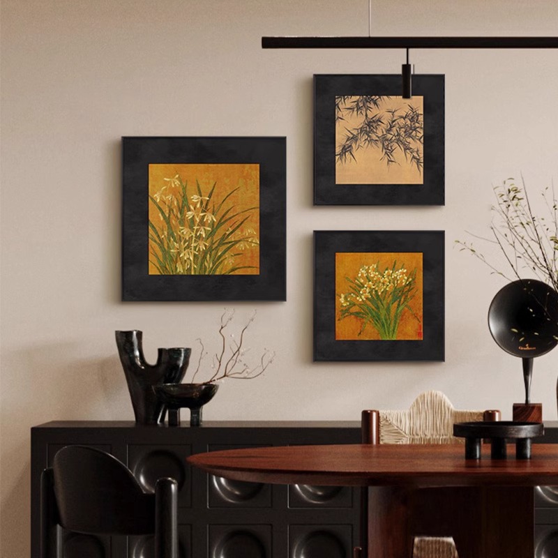Ancient Style Restaurant Hanging Painting French Retro Bamboo Orchid Living Room Decorative Painting Bucket Cabinet Hallway Classical Art Murals