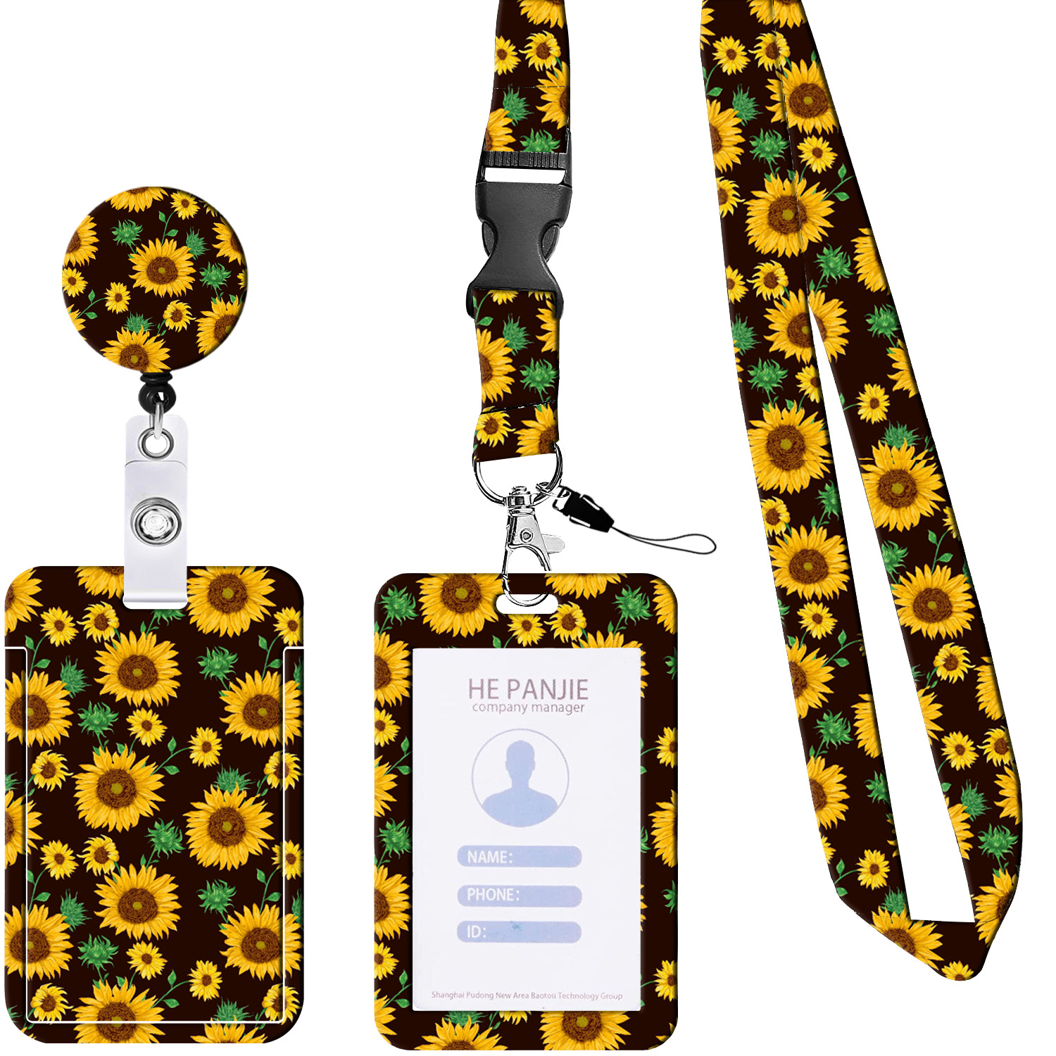 Sunflower Certificate Lanyard Double-sided UV Printing Card Set Student Certificate Sunflower with Telescopic Easy Pull Buckle Set
