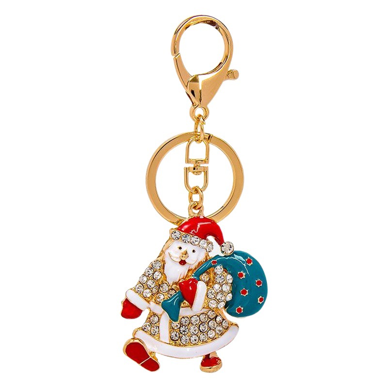 Cross-border New Creative Dripping Oil and Diamond Santa Claus Keychain Pendant Cute Cartoon Bag Hanging Gifts