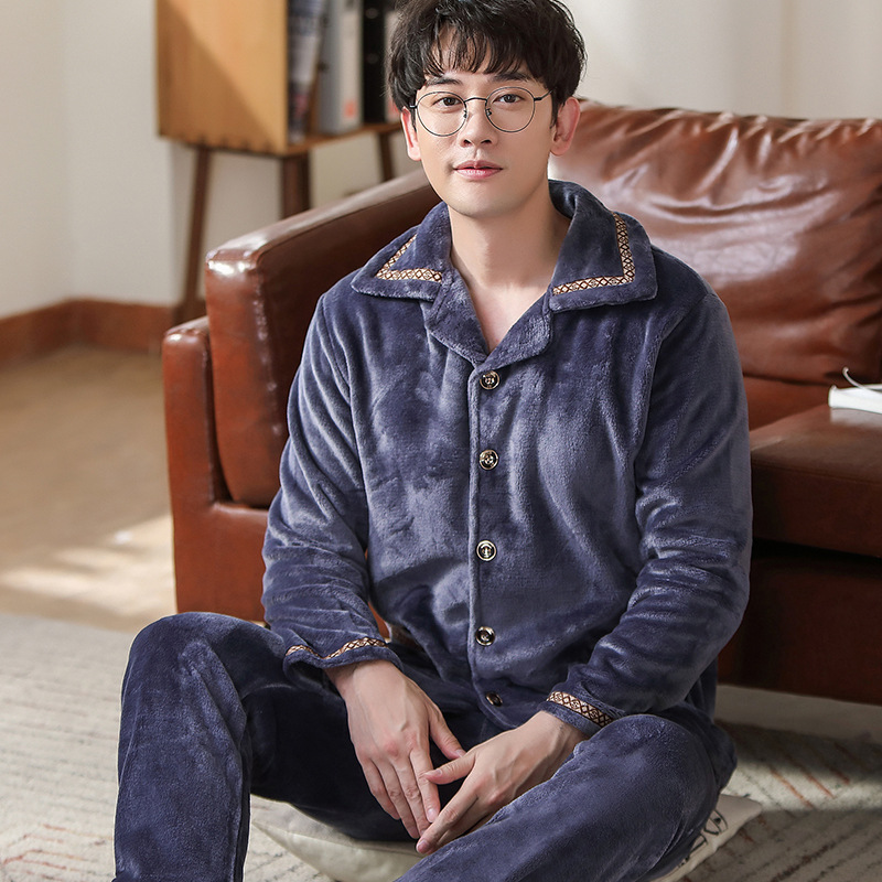 Picture of Winter new men's outdoor pajamas coral fleece pajamas men's thickened flannel home wear one-piece delivery