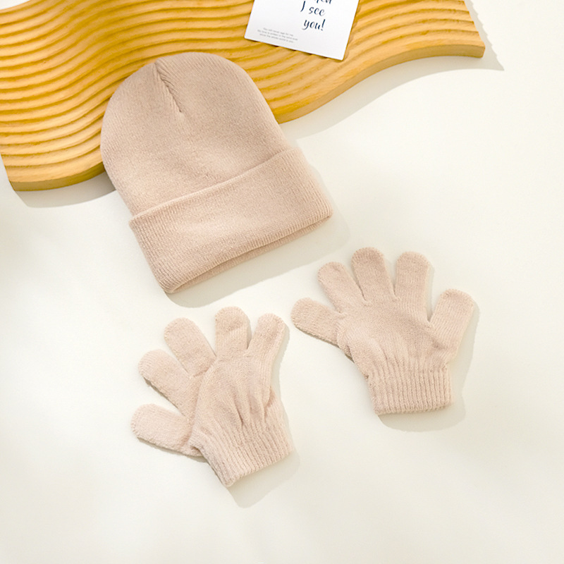 Picture of Autumn and Winter Children's Knitted Hat Gloves Two-Piece Acrylic Children's Wool Cap Children's Knitted Gloves in stock Children's Cap