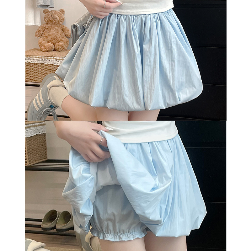 Skirts, flower buds, shorts, women's outerwear, fluffy small people, new summer thin casual lanterns, 2025 half-body green