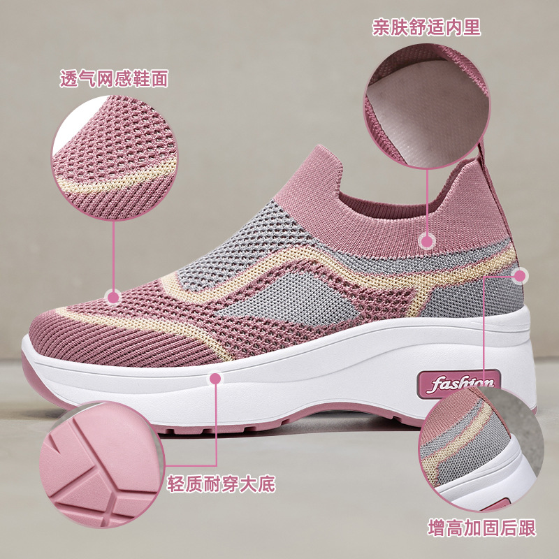 Picture of Women's Shoes, New Autumn Style, Thick-Soled Casual Shoes, Soft-Soled Comfortable Height-Increasing Shoes, Versatile Single Shoes, Fly-Knit Breathable Mesh Shoes