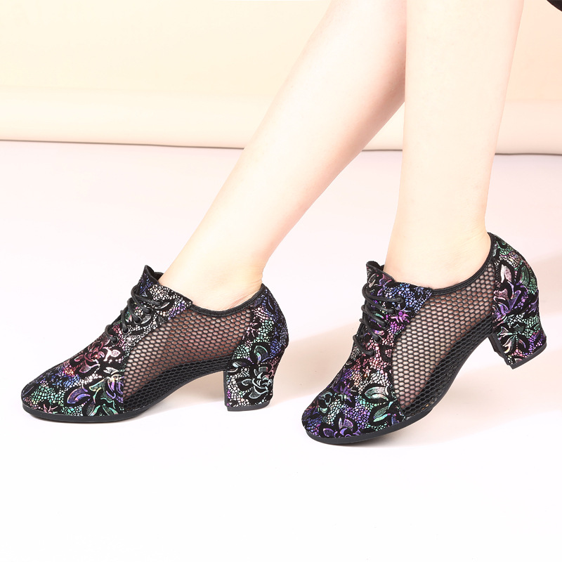 Picture of New Colorful Printed Latin Dance Shoes, Body Dance Shoes, Mid-Heel Sailor Dance, Ballroom Dance, Modern Dance Square Dance Shoes