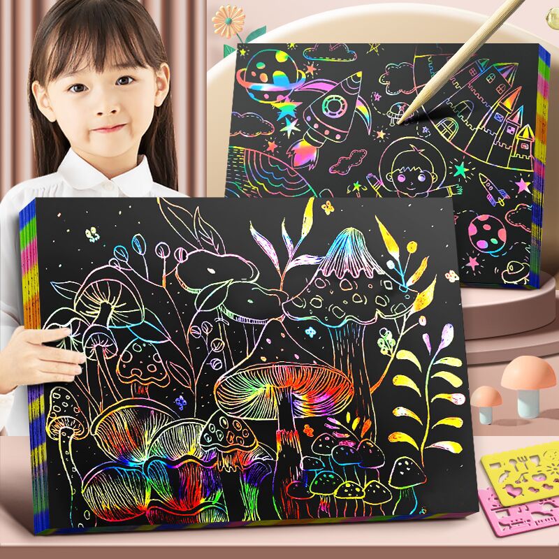 100 pieces of scratch paper 16k children's black painting paper A4 color graffiti paper scratch Painting Book student scratch painting paper