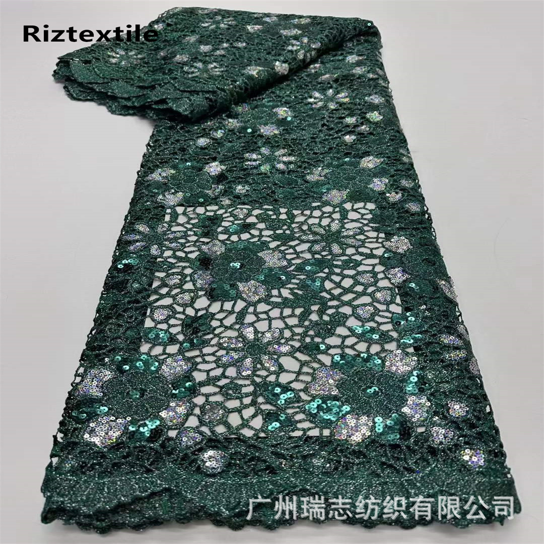 Picture of Nigeria Hollow Sequin Water Soluble Embroidered Cloth African Wedding Dress Dress Lace Fabric african lace