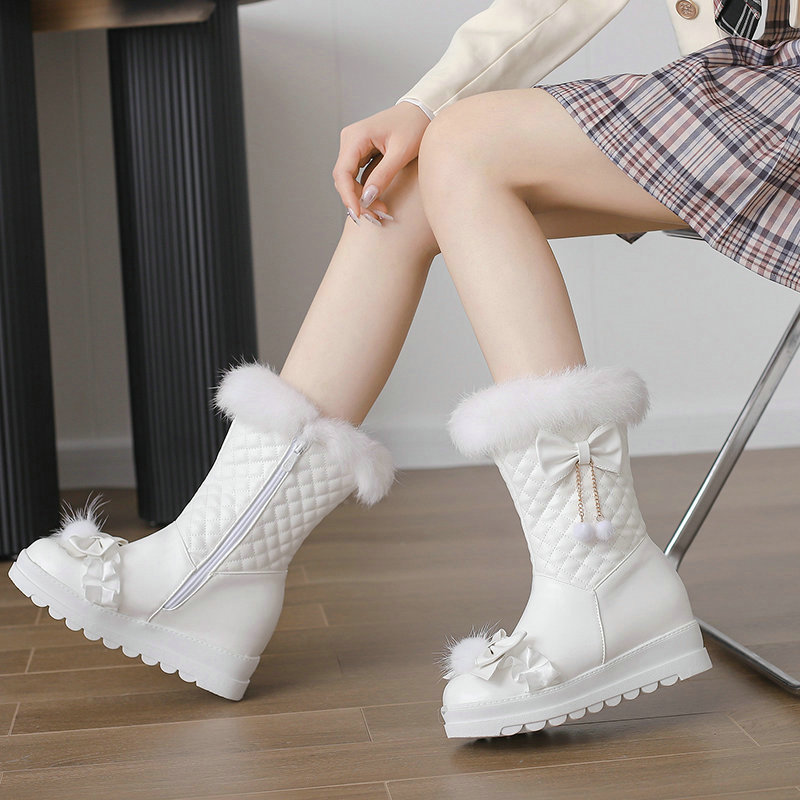 Winter fleece-lined cotton boots children's snow boots Women's Mid-calf boots side zipper thickened wool comfortable warm cotton shoes plus size