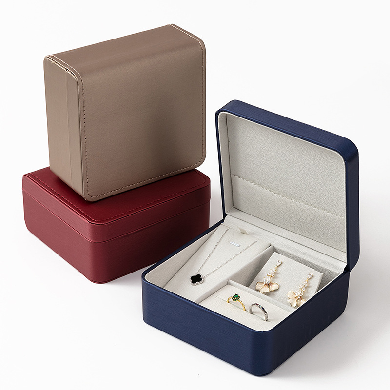 Brushed Leather Jewelry Packaging Box Jewelry Set Gift Pendant Ring Necklace High-End Leather Jewelry Box Customization
