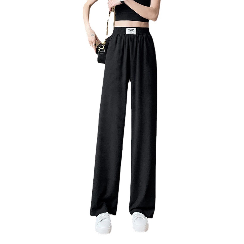 Ice Ice Pants Spring and Summer New Arrival Wide-Leg Pants Women's Ice Silk High-Waist Trousers Casual Slimming Trousers Weaved Waist Cross-Border