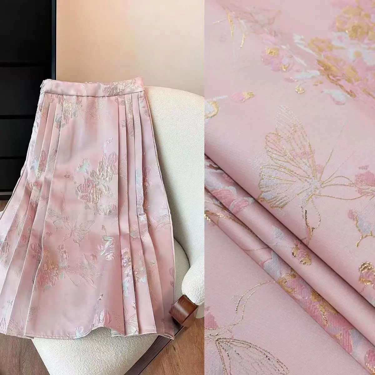 Picture of New Chinese Fabric Woven Gold Imitation Song Brocade Hanfu Gold Silk Butterfly Clothing Fabric Vest Top Dark Pattern Jacquard Tang Suit