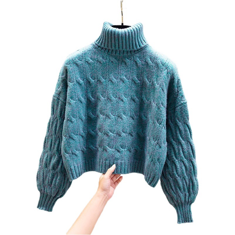 Women's turtleneck red sweater 2020 autumn and winter New Western style thick lazy style twisted knitted top