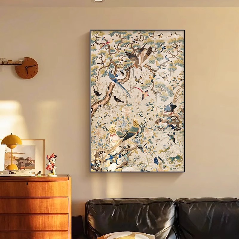 Flower and Bird Xianghe Figure French Middle-aged Living Room Decorative Painting Retro Art Sofa Background Wall Mural Hallway Hanging Painting