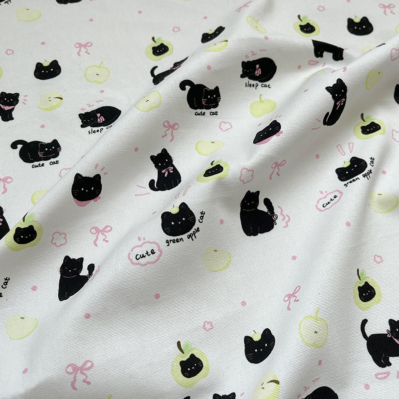 Cotton Canvas 1.5m Width Little Black Cat 1.0m Price Bag Jacket Vest Handmade DIY Fabric