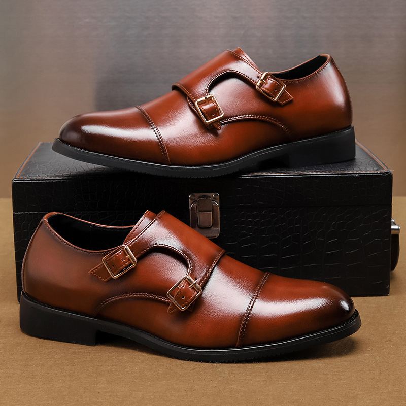 Cross-Border Large Size Lazy Slip-On Pointed Toe Casual Leather Shoes Low-Top Buckle Loafers Fashion Hairstylist Trendy Shoes