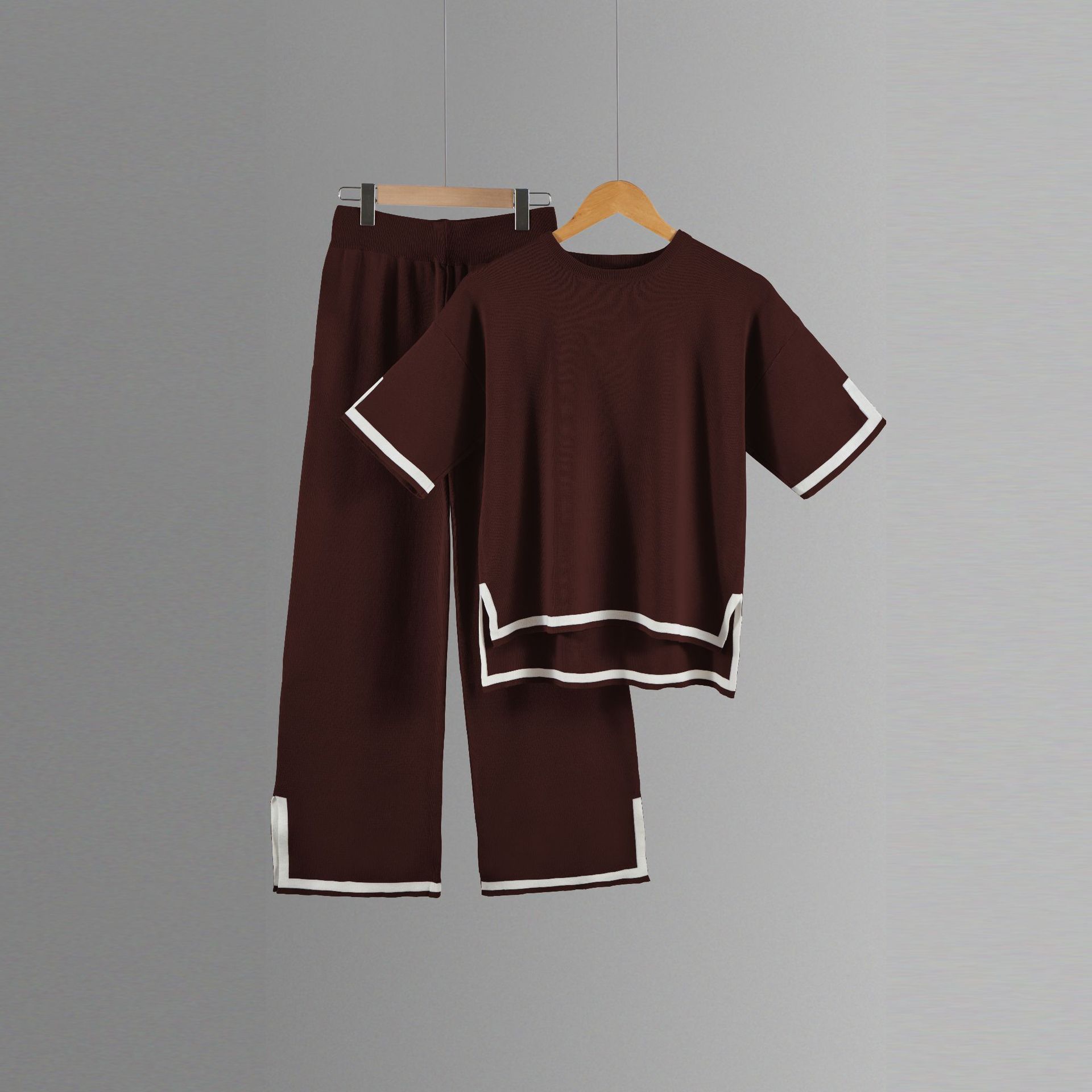 Picture of 2024 Europe and the United States cross-border Amazon summer new knitted suit sweater suit short sleeve pullover wide leg pants