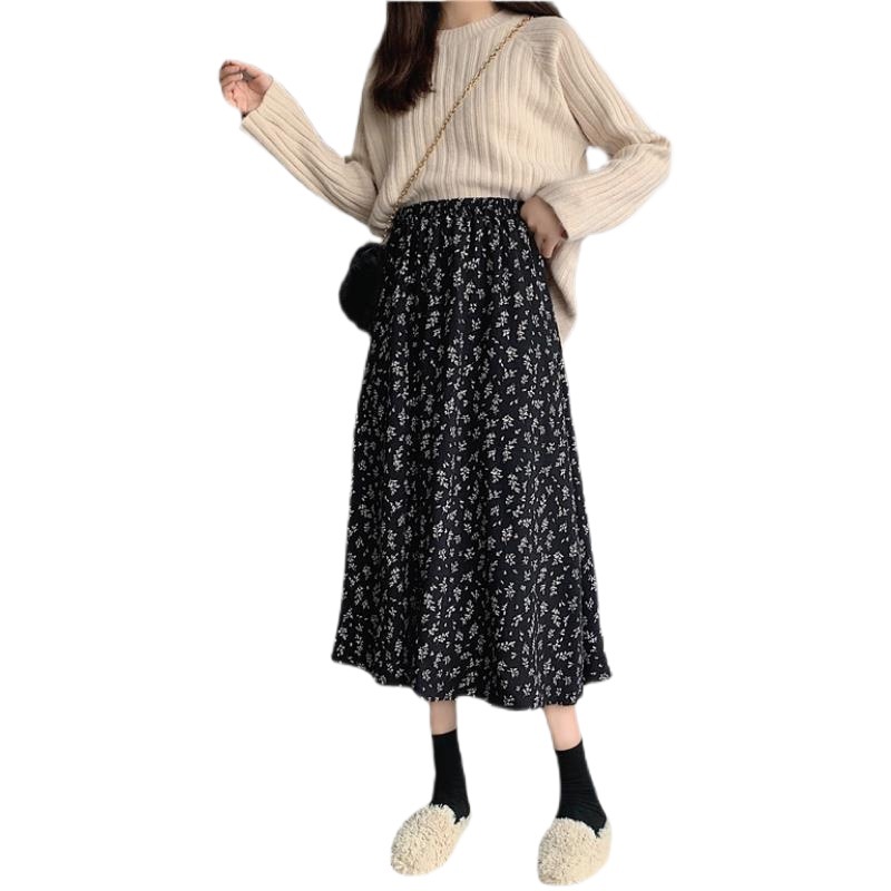 2024 Summer new floral A- line skirt small gentle mid-length skirt for women Spring and Autumn high-grade