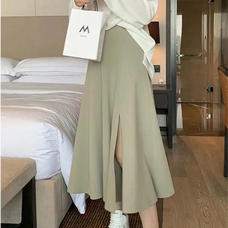 300kg extra large size fat girl mm split design skirt summer women's slimming a-line sheath mid-length skirt fashion