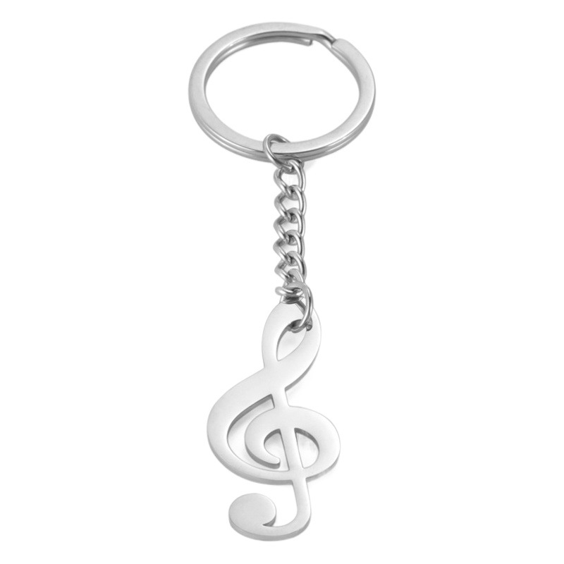 European and American fashion personalized Creative Car pendant decorative cutting titanium steel hollow music note stainless steel keychain