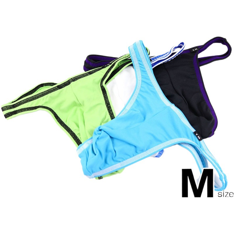 New Men's sexy big bag thong men's color matching low waist breathable silky candy color underwear