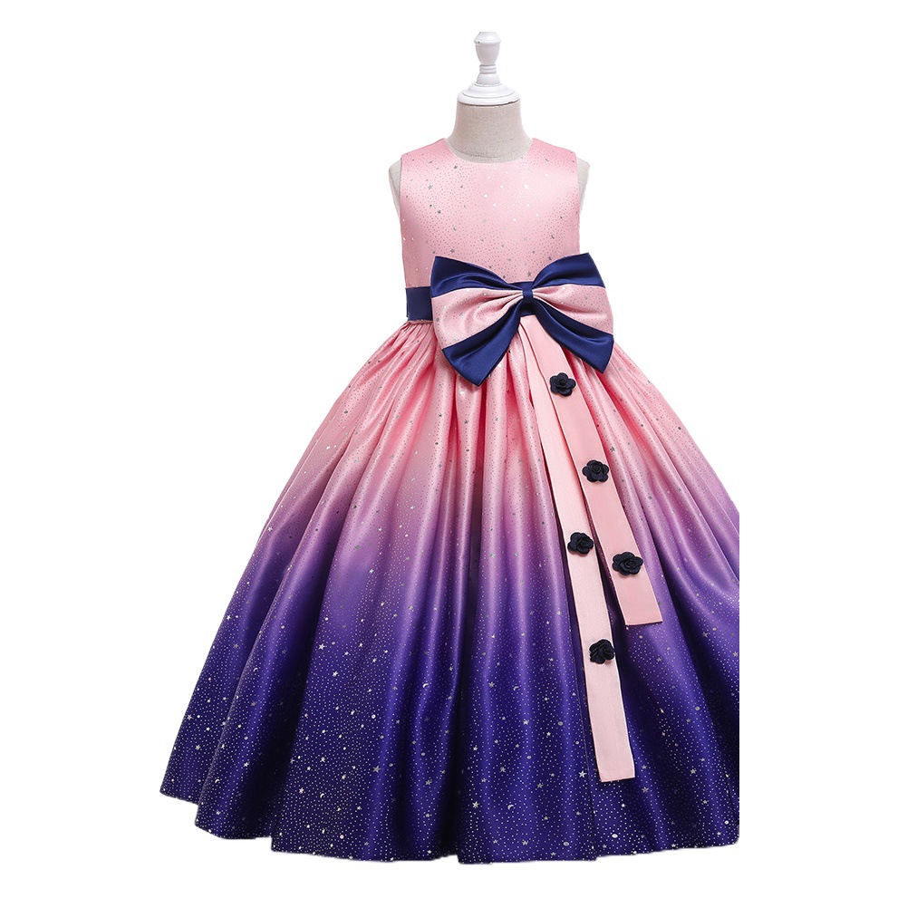 European and American Princess Dress Little Girl's Dress Girl's Host Catwalk Birthday Stylish Gradient Dress Children's Long Dress