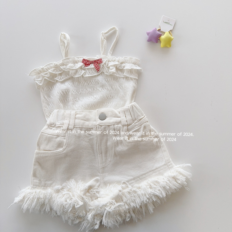 Picture of Girls Shorts Korean Style 2025 Summer Kidsren's Loose Shorts Little Girls Fashionable Tassel Hot Pants Thin Outer Wear
