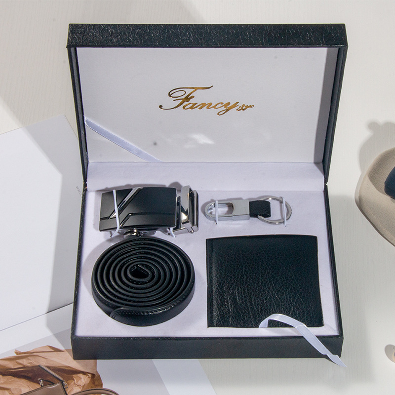 Picture of Cross-border Accompanying Gift Valentine's Day Gift Genuine Leather Belt Wallet Keychain Set Box Practical Business Men's suit