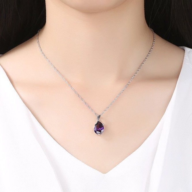 Picture of AliExpress Hot Jewelry Pendant Korean Amethyst Water Drop Necklace Women's Trendy Internet Celebrity Simple Elegant Clavicle Chain