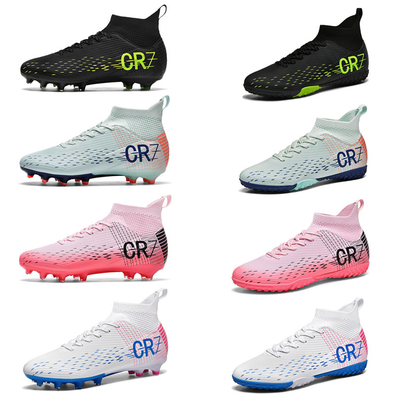 Cross-Border High-Top Football Shoes Cr7Tf Broken Spikes Artificial Turf Ag Spike Leather Football Shoes for Boys and Girls and Students Training Shoes